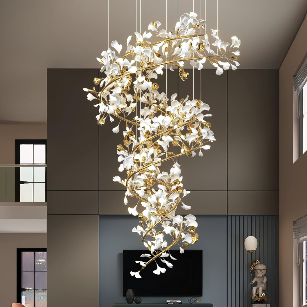 Olivia modern candelabru cu trepte din metal și ceramică, finisaj auriu