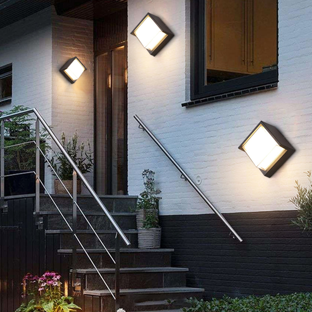 Ray aplică de perete pentru exterior neagră și albă din metal, modernă, pătrată