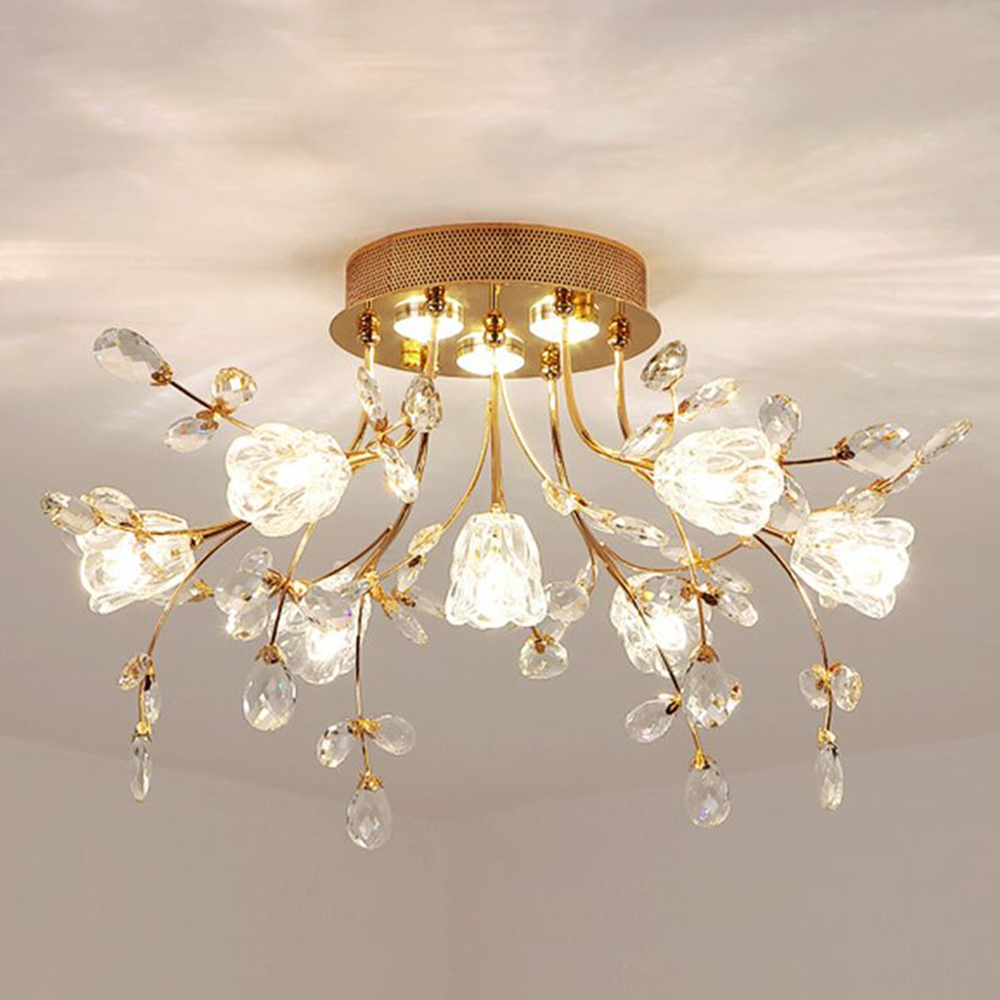 Arisha plafonieră aplicată Art Deco Elegantă cu flori din cristal auriu