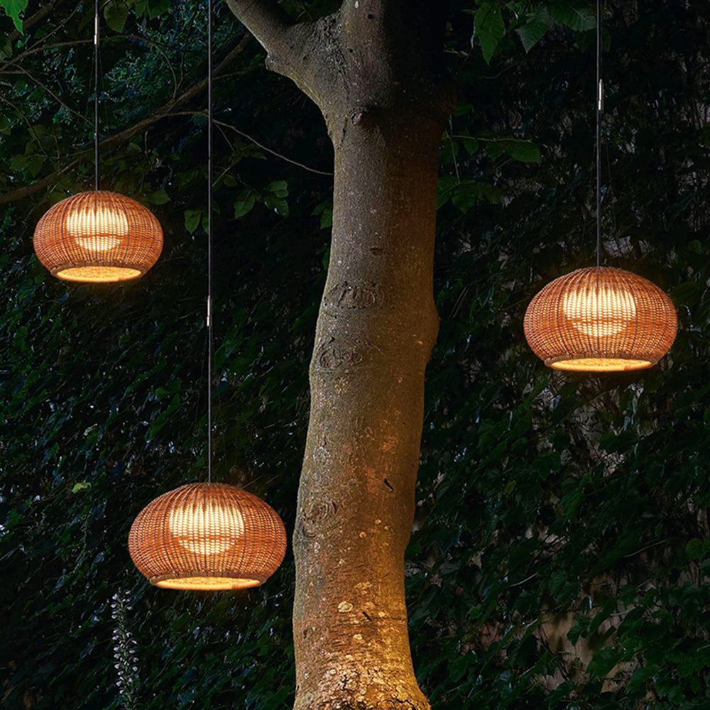 Ray lampă suspendată Retro Lantern aurie, Bambus/