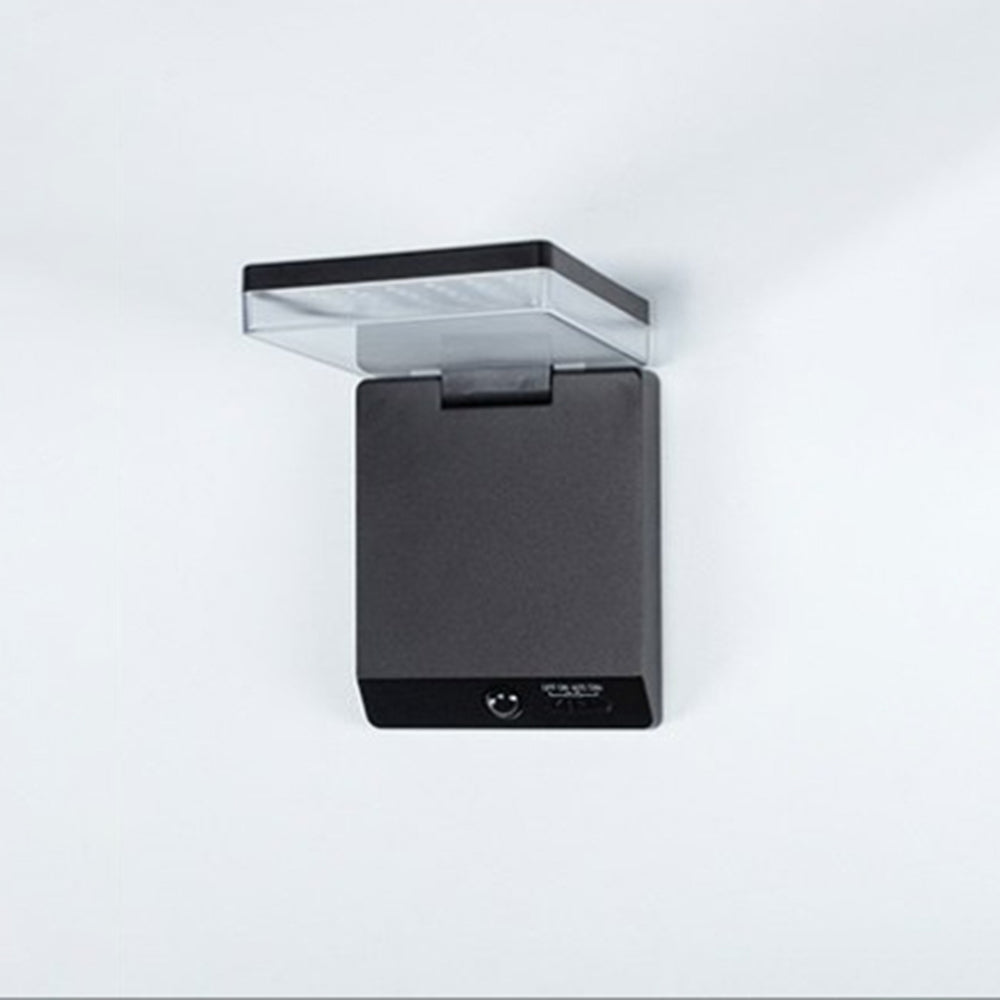 Ray aplică de perete pentru exterior modern minimalist cu senzor dreptunghiular solar impermeabil, negru
