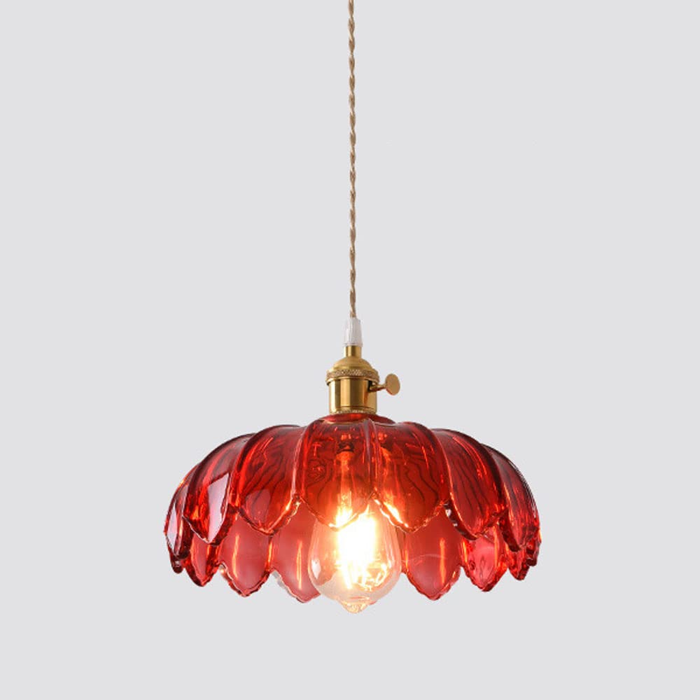 Valentina lampă suspendată retro cu LED din sticlă colorată și metal în formă de floare pentru sufragerie