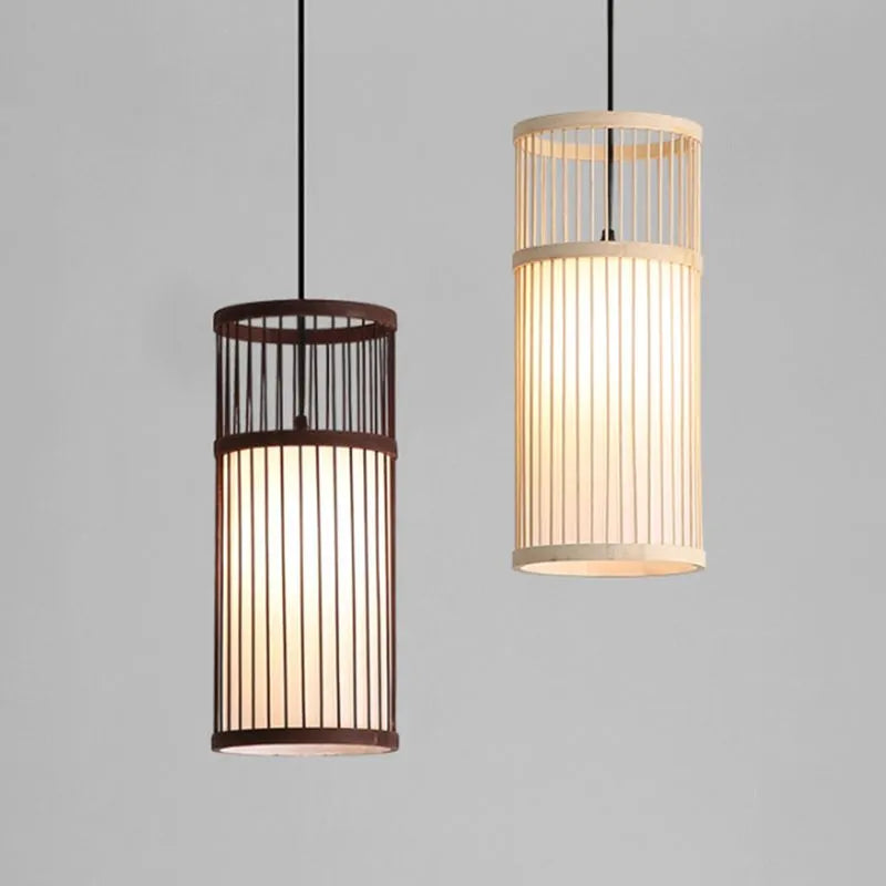 Ritta Weave Cylinder lampă suspendată, Culoare: Café/lemn, Material: metal/bambus