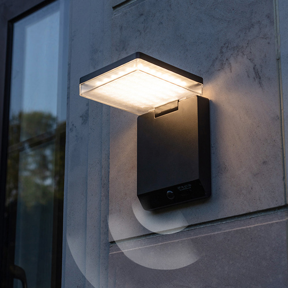 Ray aplică de perete pentru exterior modern minimalist cu senzor dreptunghiular solar impermeabil, negru