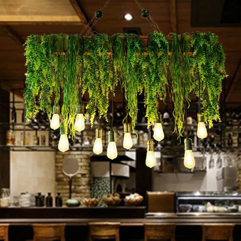 Ritta lampă suspendată decorativă naturală dreptunghiulară din metal cu nuanță verde