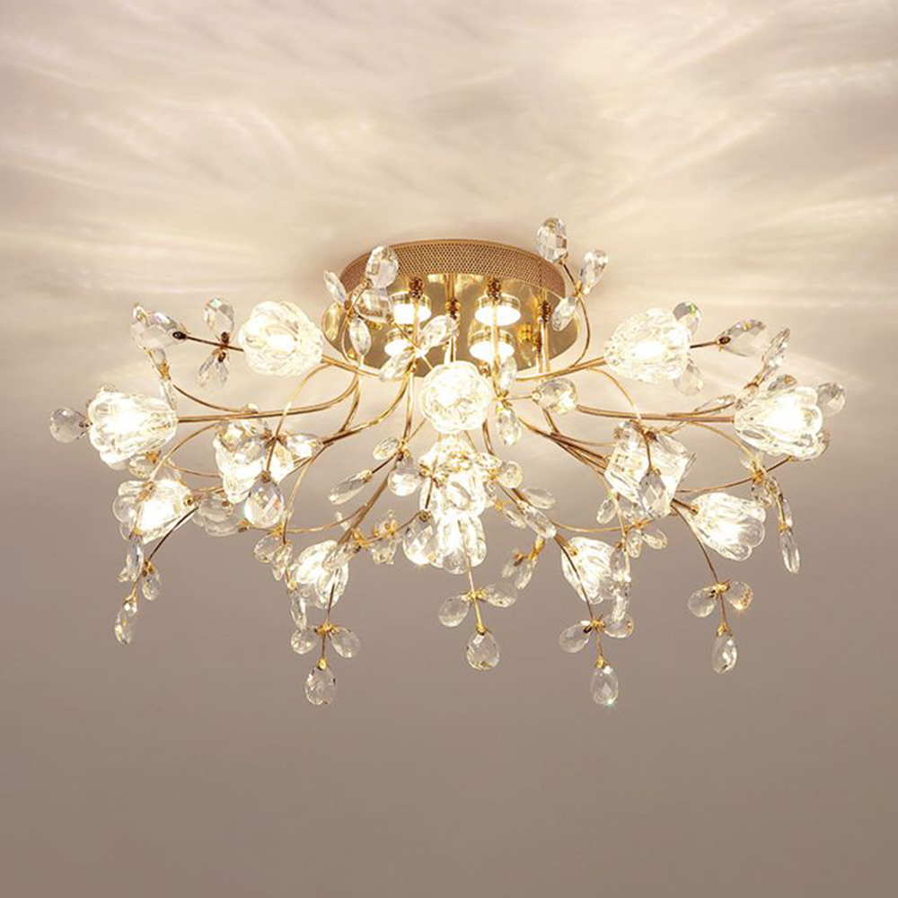Arisha plafonieră aplicată Art Deco Elegantă cu flori din cristal auriu