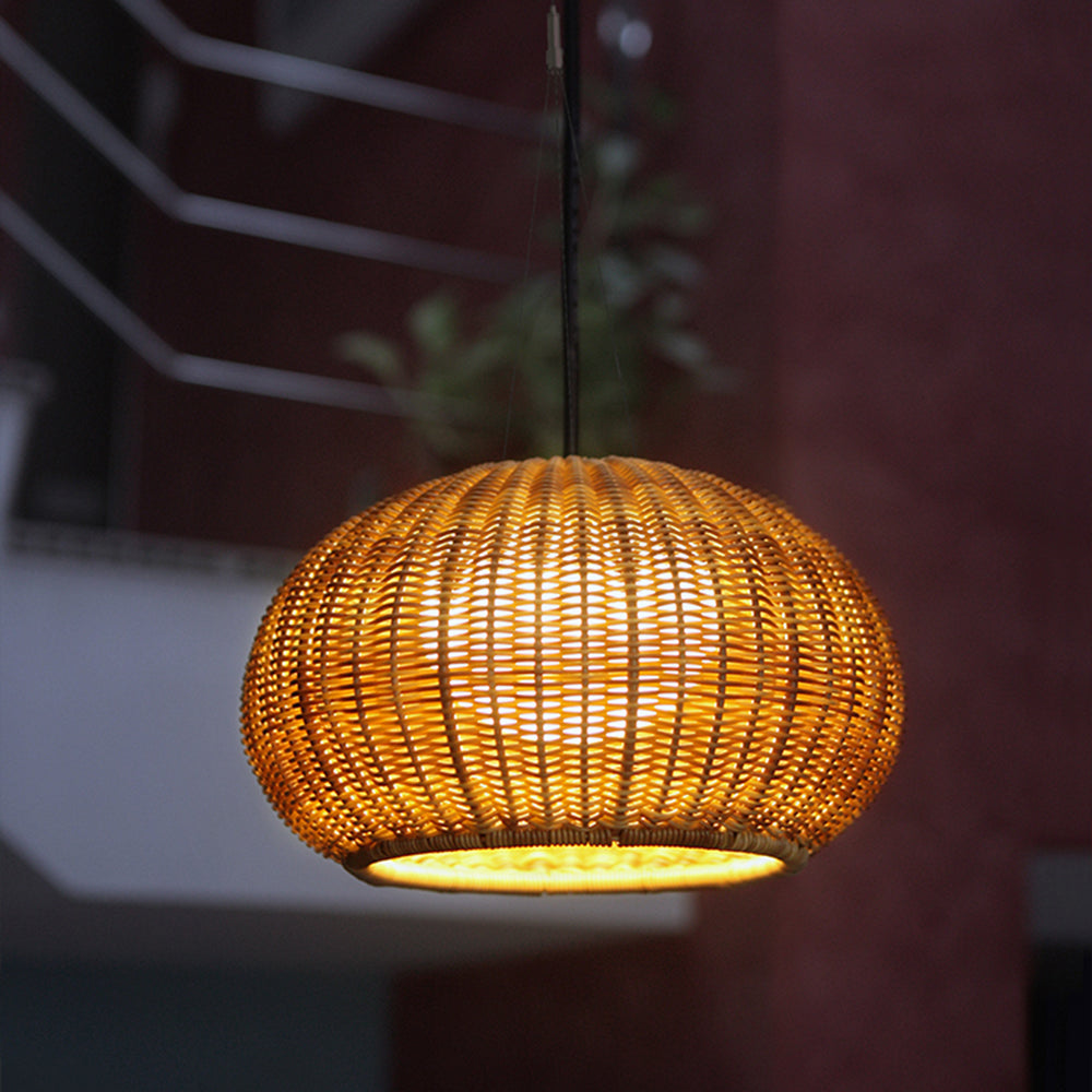 Ray lampă suspendată Retro Lantern aurie, Bambus/