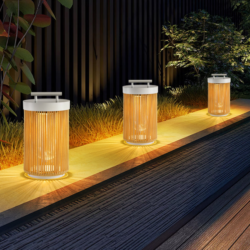 Ray Retro metal/ratan lampadar, Conexiune electrică fixă/Solar/LED, exterior