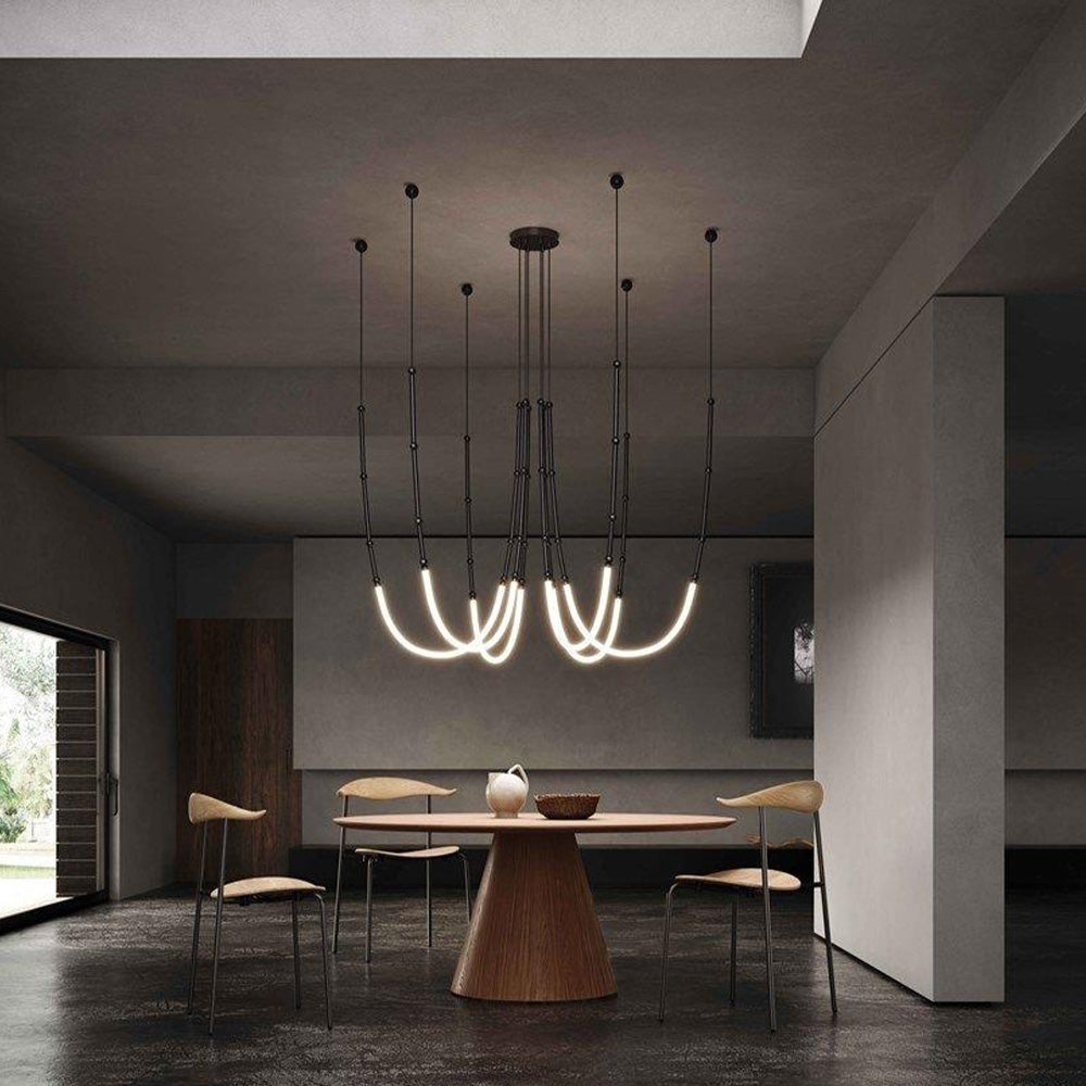 Arisha lampă suspendată modernă liniară din metal/silicon, neagră