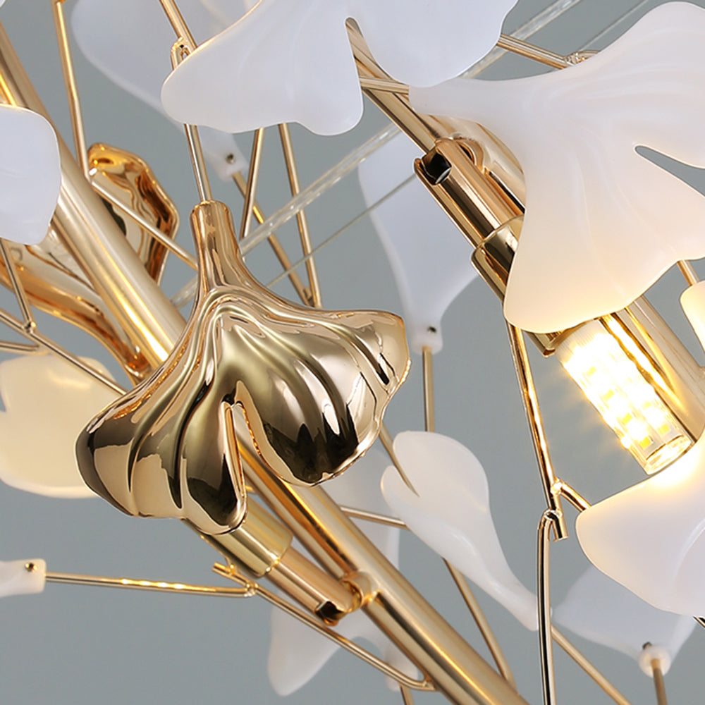 Olivia candelabru modern în Formă de Petală din metal cu Frunză de Ginkgo, auriu