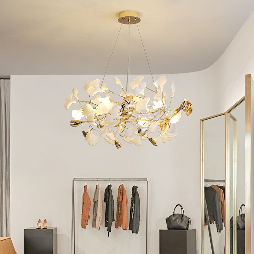 Olivia candelabru modern în Formă de Petală din metal cu Frunză de Ginkgo, auriu