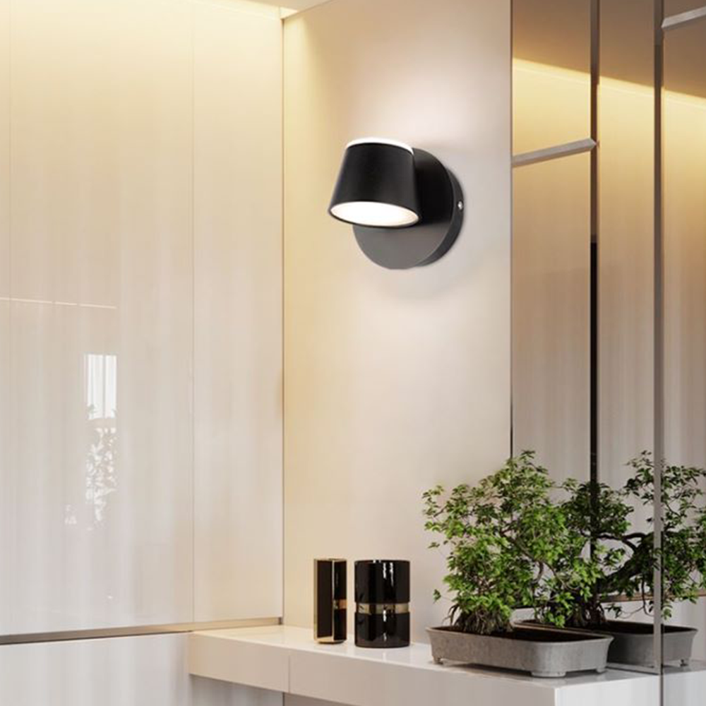 Arisha modern Cylindrical metal oglindă Front aplică de perete, negru
