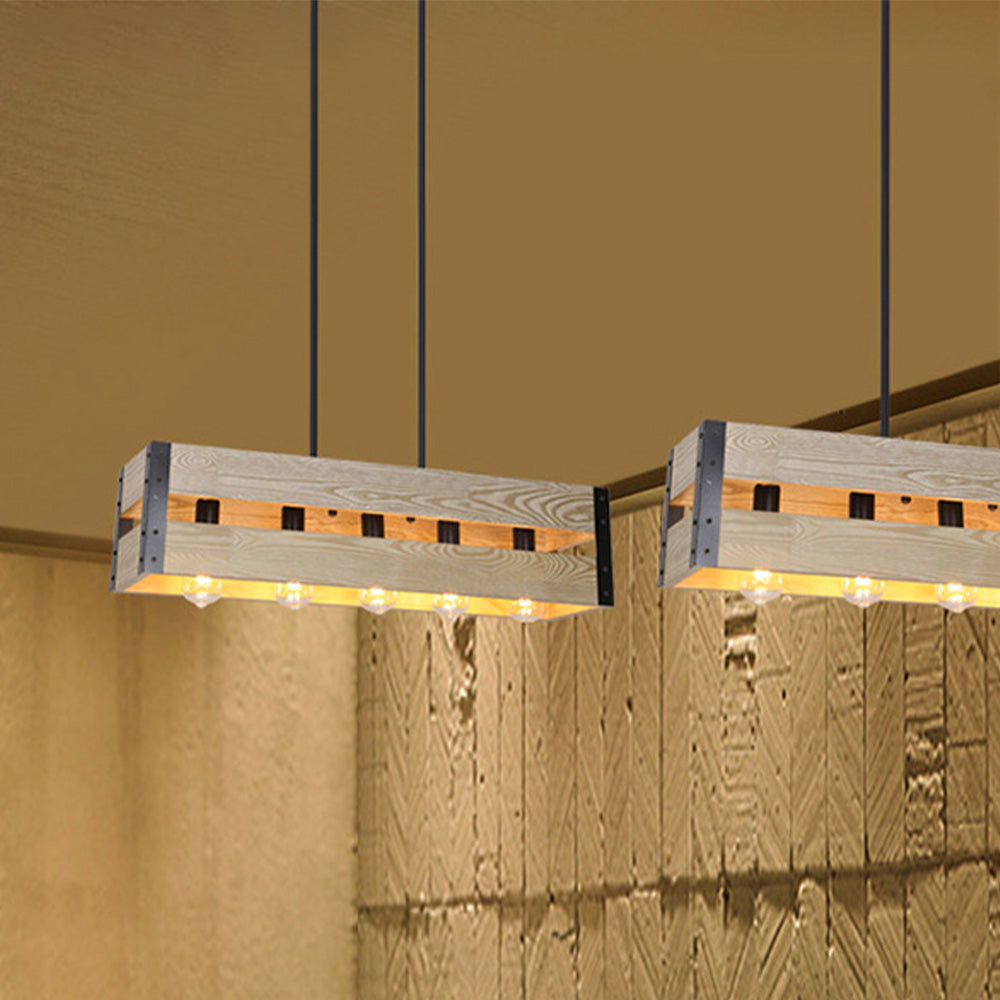 Silva Retro Rectangular metal & lemn lampă suspendată, 5 surse de lumină, 2 Stil