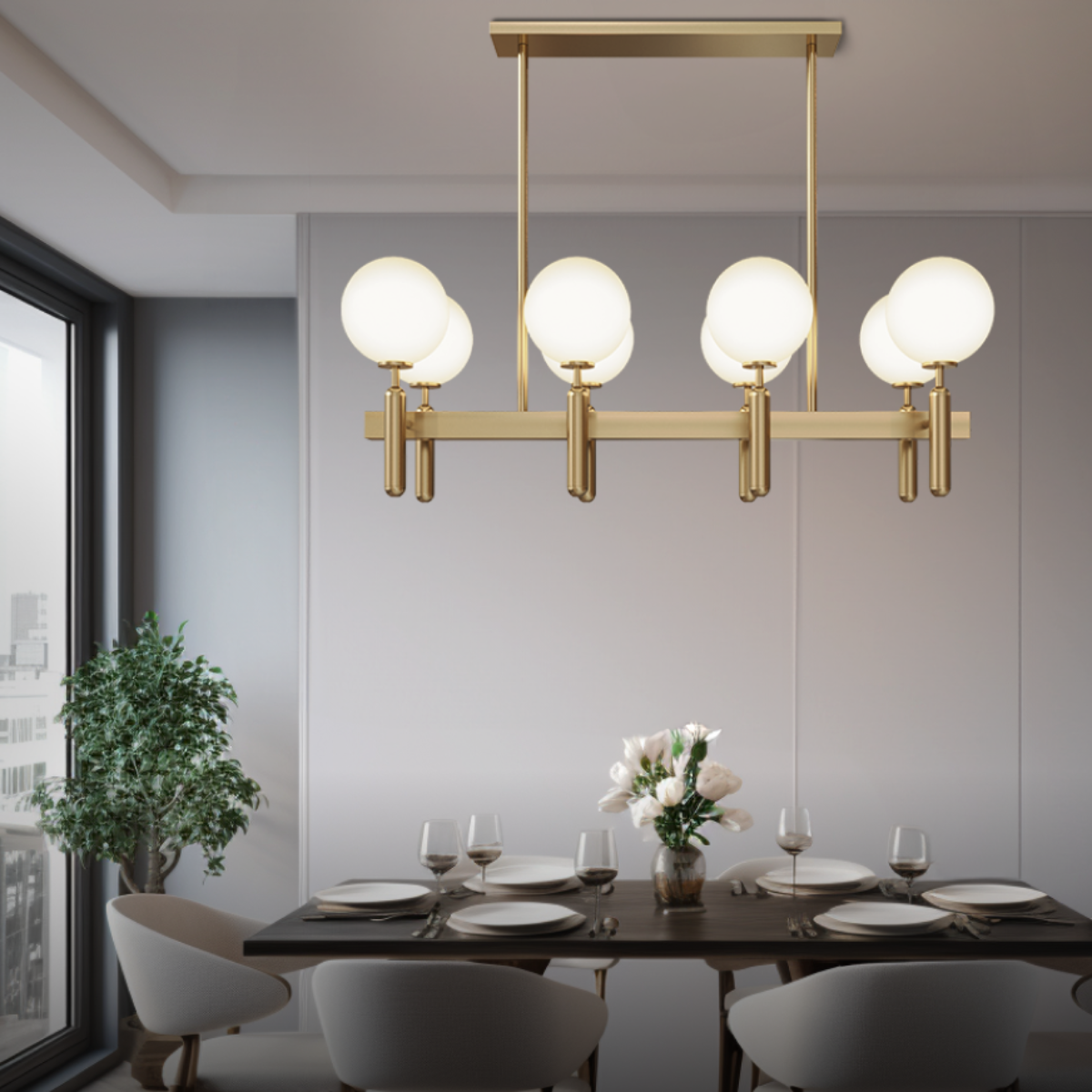 Kristy Design lampă suspendată din sticlă sferică și metal în auriu și alb