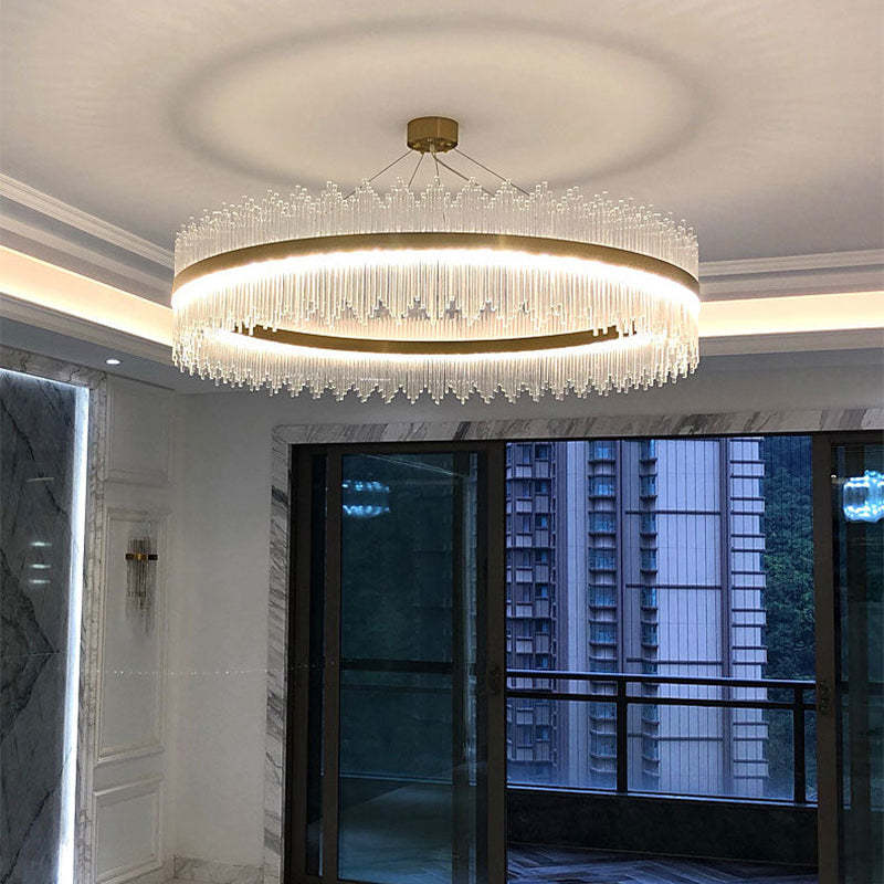 Kristy candelabru modern Rotund/Dreptunghiular cu Lanț, Aur