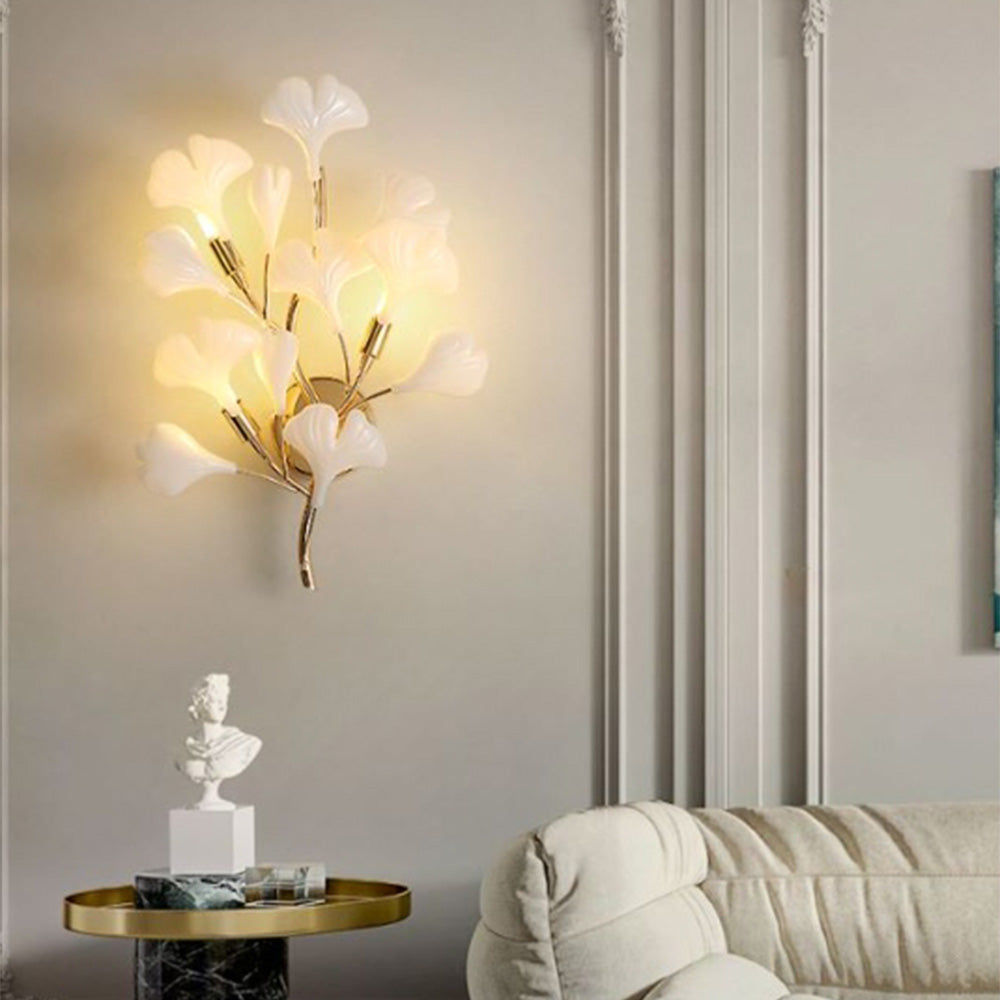 Olivia Decorative floare în stil ceramic alb aurit aplică de perete