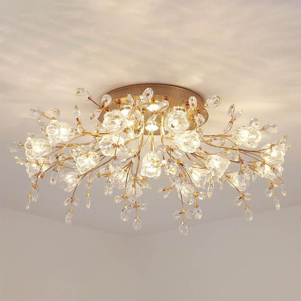 Arisha plafonieră aplicată Art Deco Elegantă cu flori din cristal auriu