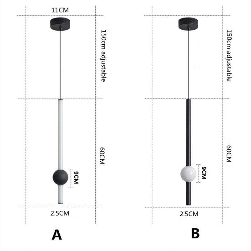 Arisha lampă suspendată din sticlă, minimalistă, liniară, cu glob, pentru dormitor