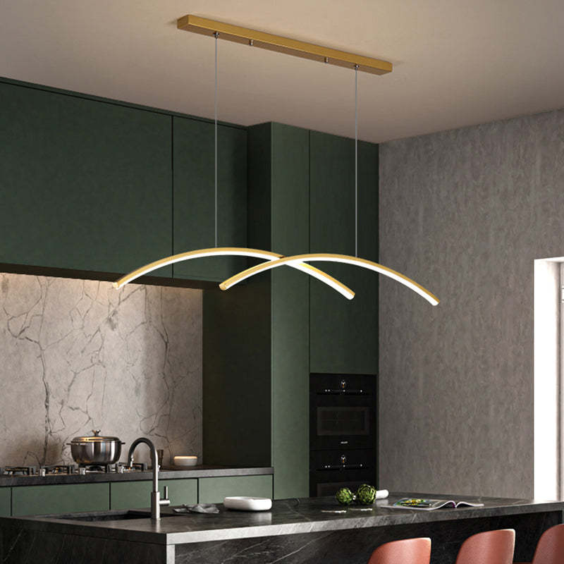 Arisha lampă suspendată liniară cu dublu curbat modern, metal, negru/auriu