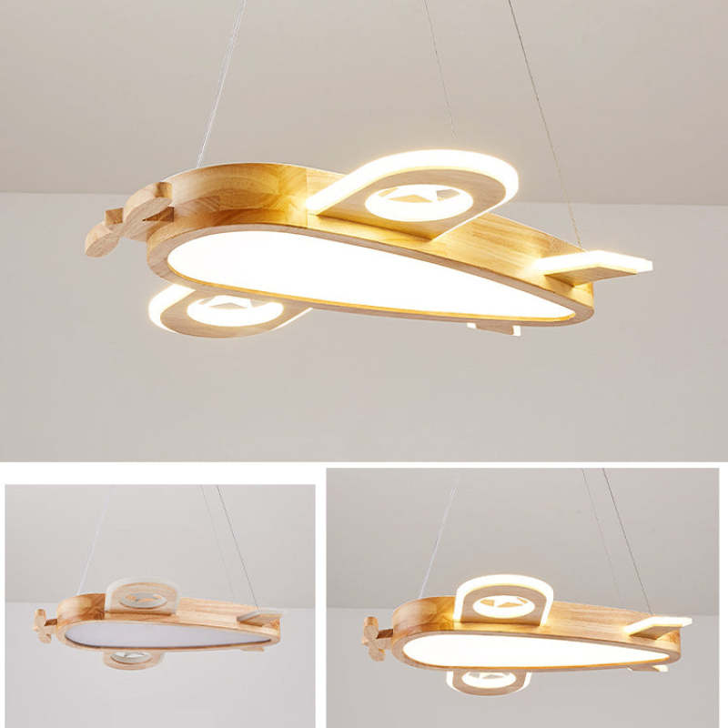 Arisha lampă suspendată modernă naturală creativă DIY, formă de avion pentru copii, lemn