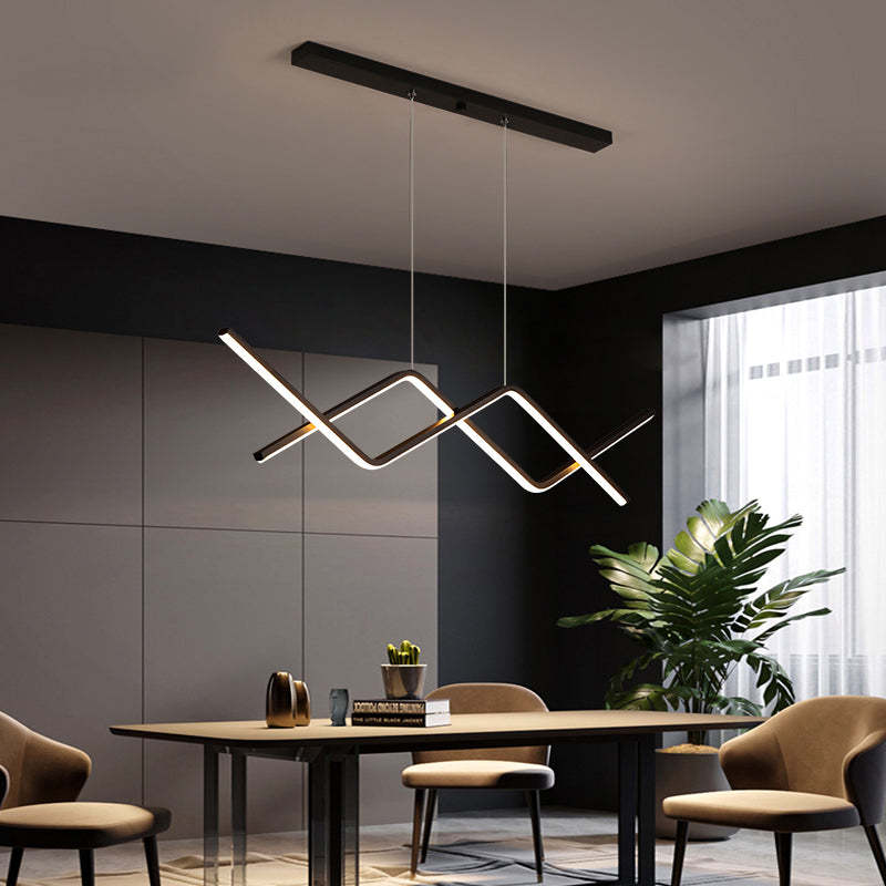 Arisha lampă suspendată liniară cu dublu curbat modern, metal, negru/auriu