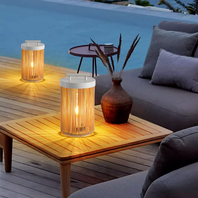 Ray Retro metal/ratan lampadar, Conexiune electrică fixă/Solar/LED, exterior