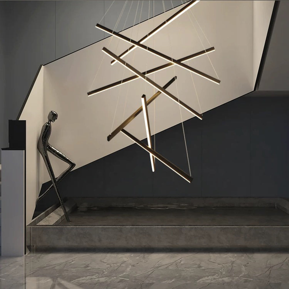 Arisha lampă suspendată neagră din metal, minimalistă, liniară, pentru living