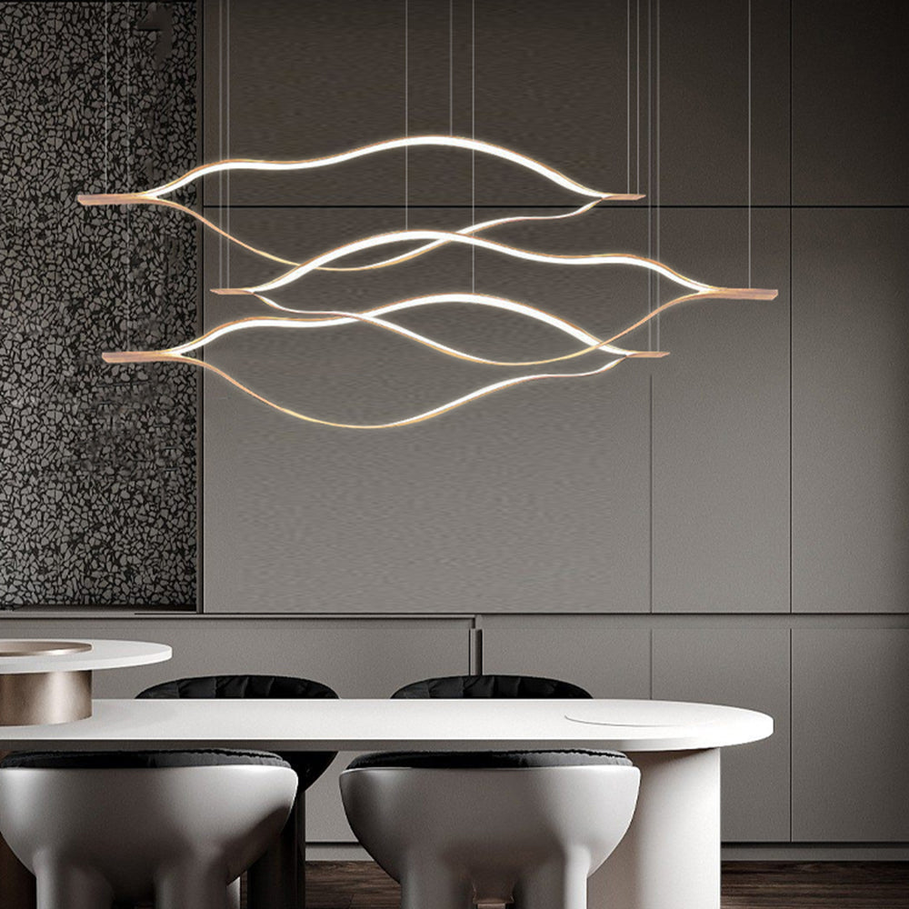 Arisha LED Linear minimalist val cu finisaj în formă de frunză aurie - lampă suspendată