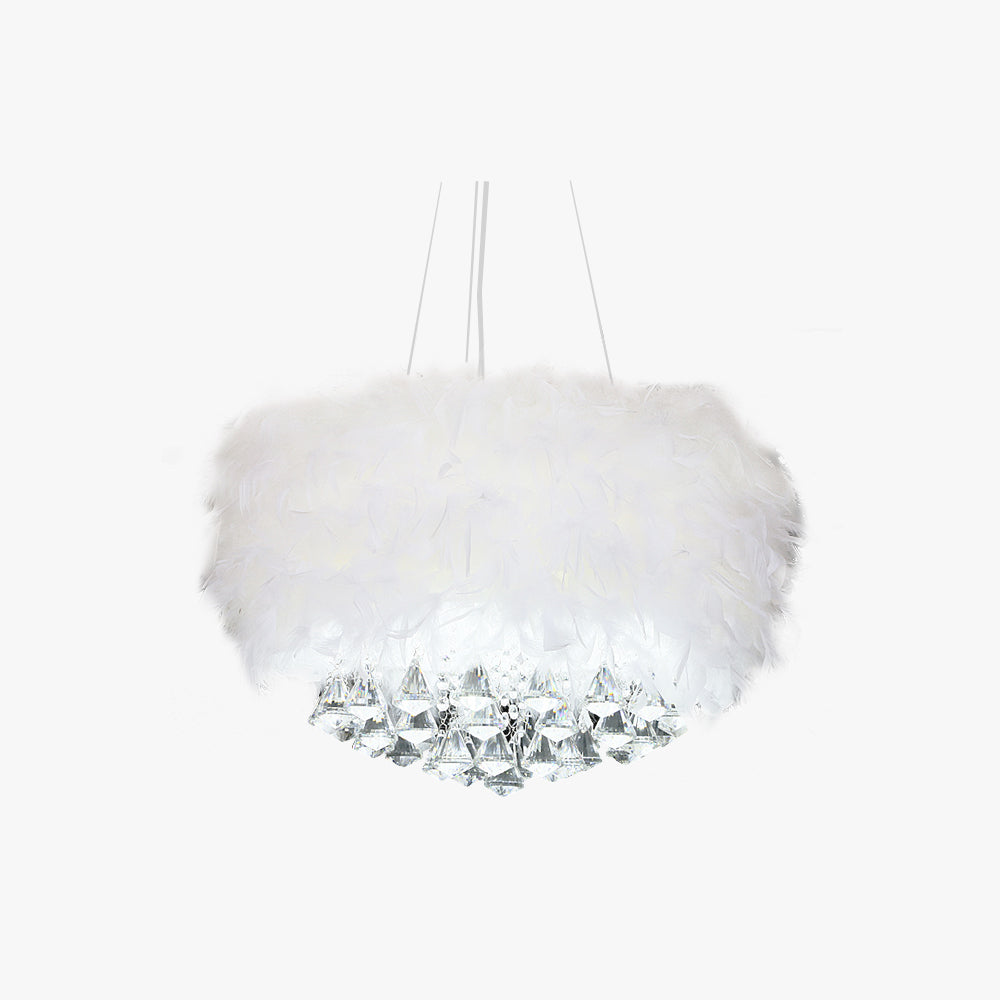 O'Moore candelabru rotund modern de lux, alb, cu pene și cristal