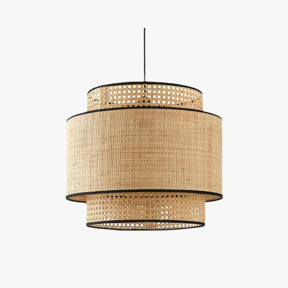Ritta Wabi Sabi Tri-Layer Cylindrical ratan/metal lampă suspendată, din lemn