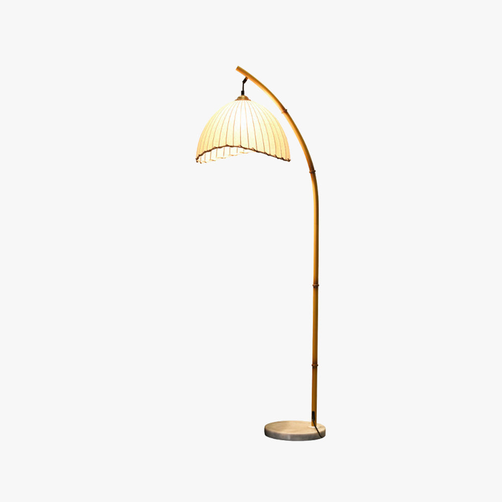 Muto lampadar Vintage cu Formă din Bambus și Abajur din metal/Țesătură, alb