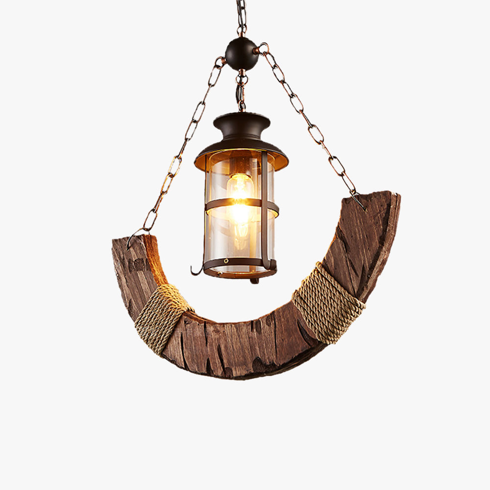 Epoch lampă suspendată Lanternă din sticlă și lemn cu arc retro rustic