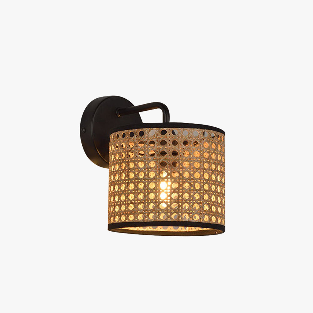 Muto aplică de perete lampă de perete rustică cilindrică din ratan/metal, culoarea maro
