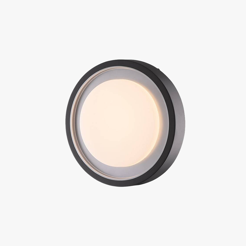 Ray aplică de perete pentru exterior neagră din metal, modernă, circulară, cu disc