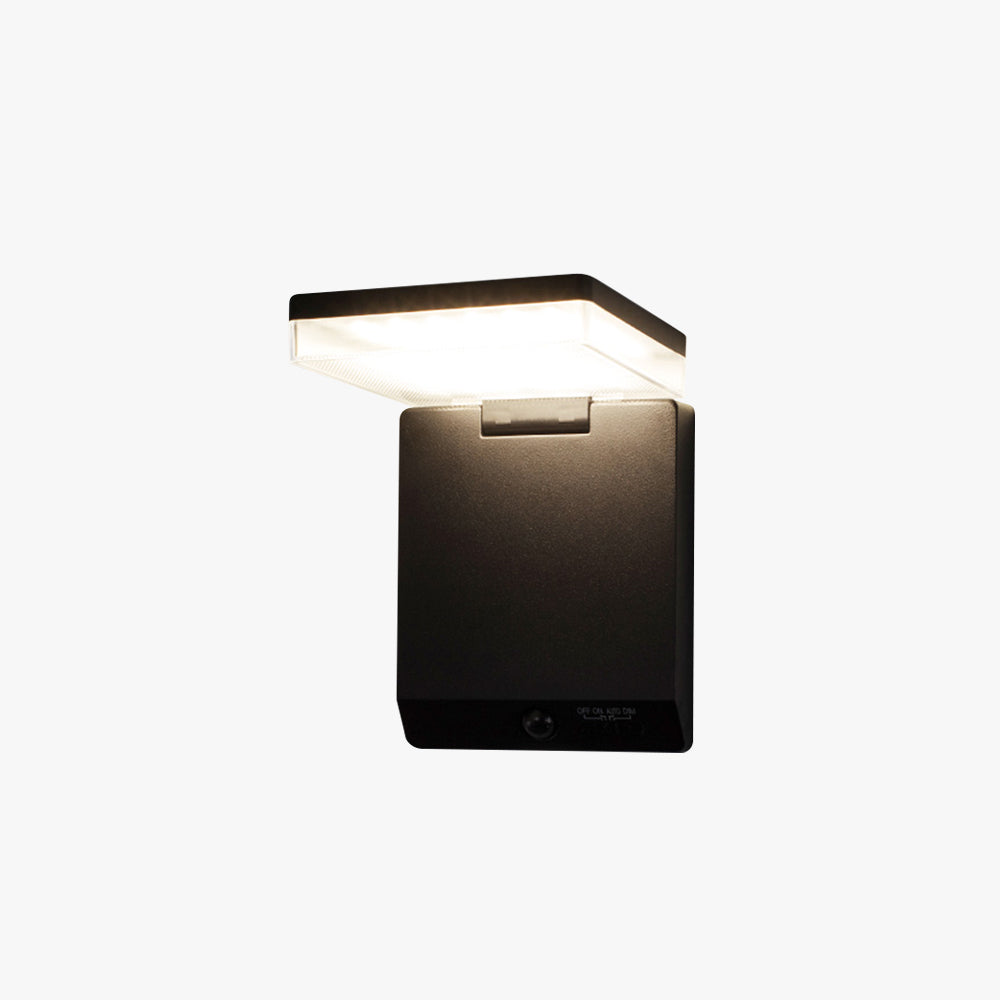 Ray aplică de perete pentru exterior modern minimalist cu senzor dreptunghiular solar impermeabil, negru