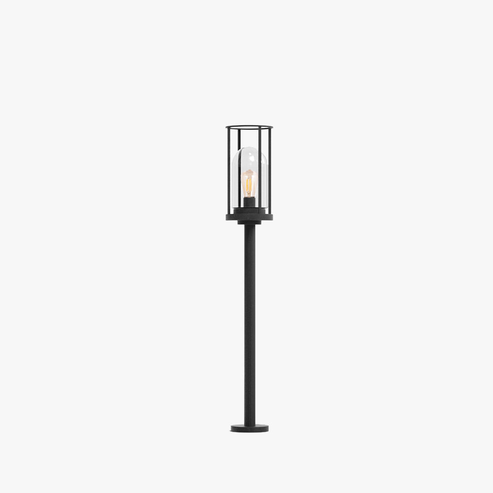 Ray metal Cylindrical Lantern Shaped Solar Outdoor Path Light, negru