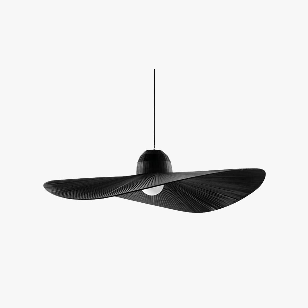 Ritta lampă suspendată modernă țesută cu formă de pălărie larg-bordată din metal/textil, negru/alb