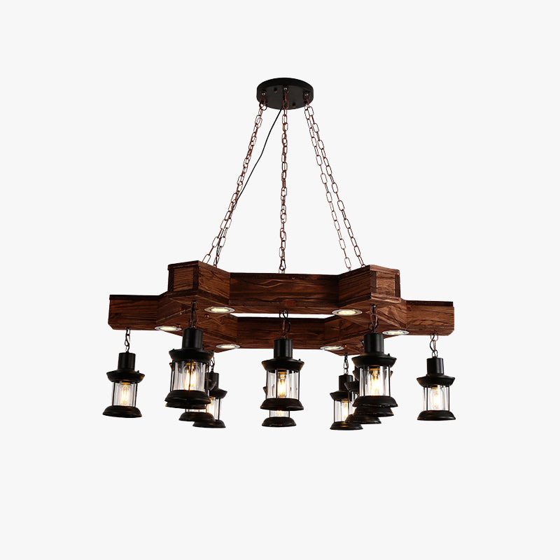 Epoch lampă suspendată Lantern retro metal/lemn de nuc