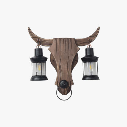 Austin aplică de perete în formă de boi vintage, 2 surse de lumină lemn/metal, dormitor