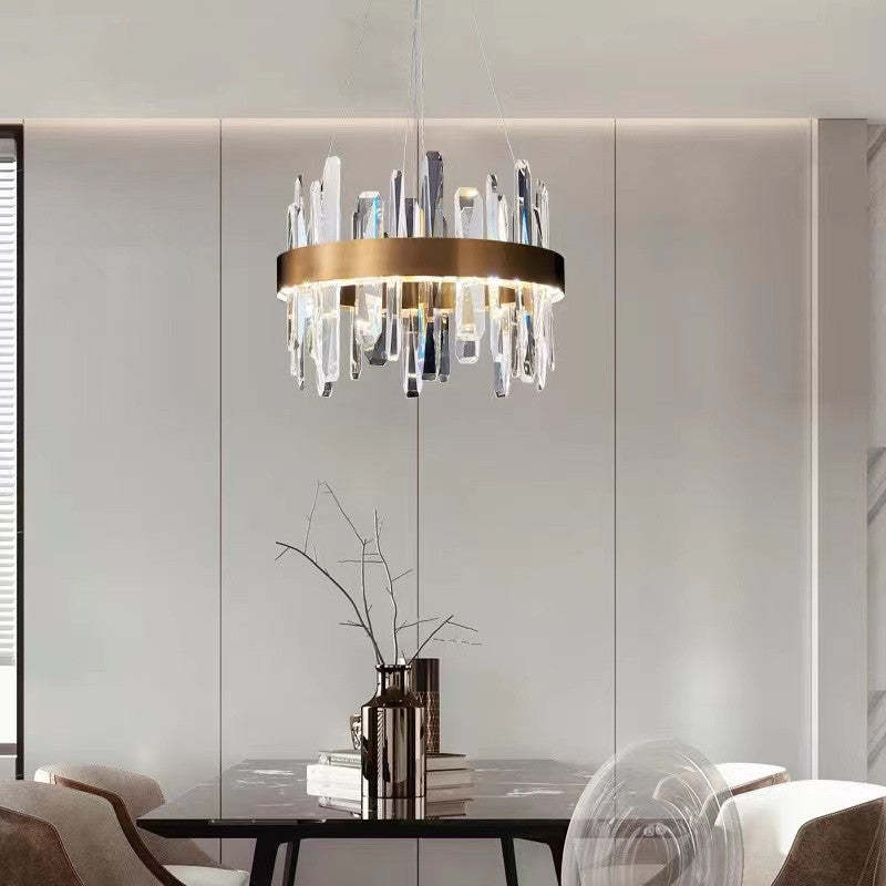 Kristy candelabru negru și auriu din cristal, modern, în formă de inel