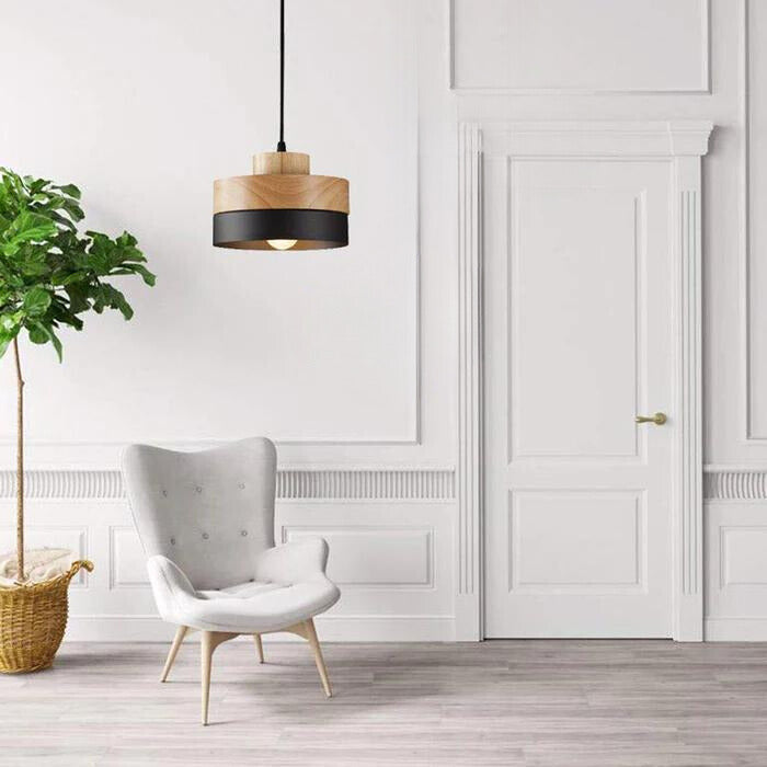 Aria lampă suspendată neagră și albă din lemn, minimalistă, geometrică