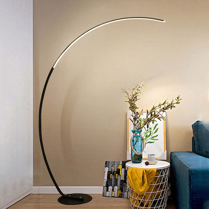 Mira lampadar modern Arc LED de podea, negru/alb, metal/Silicon