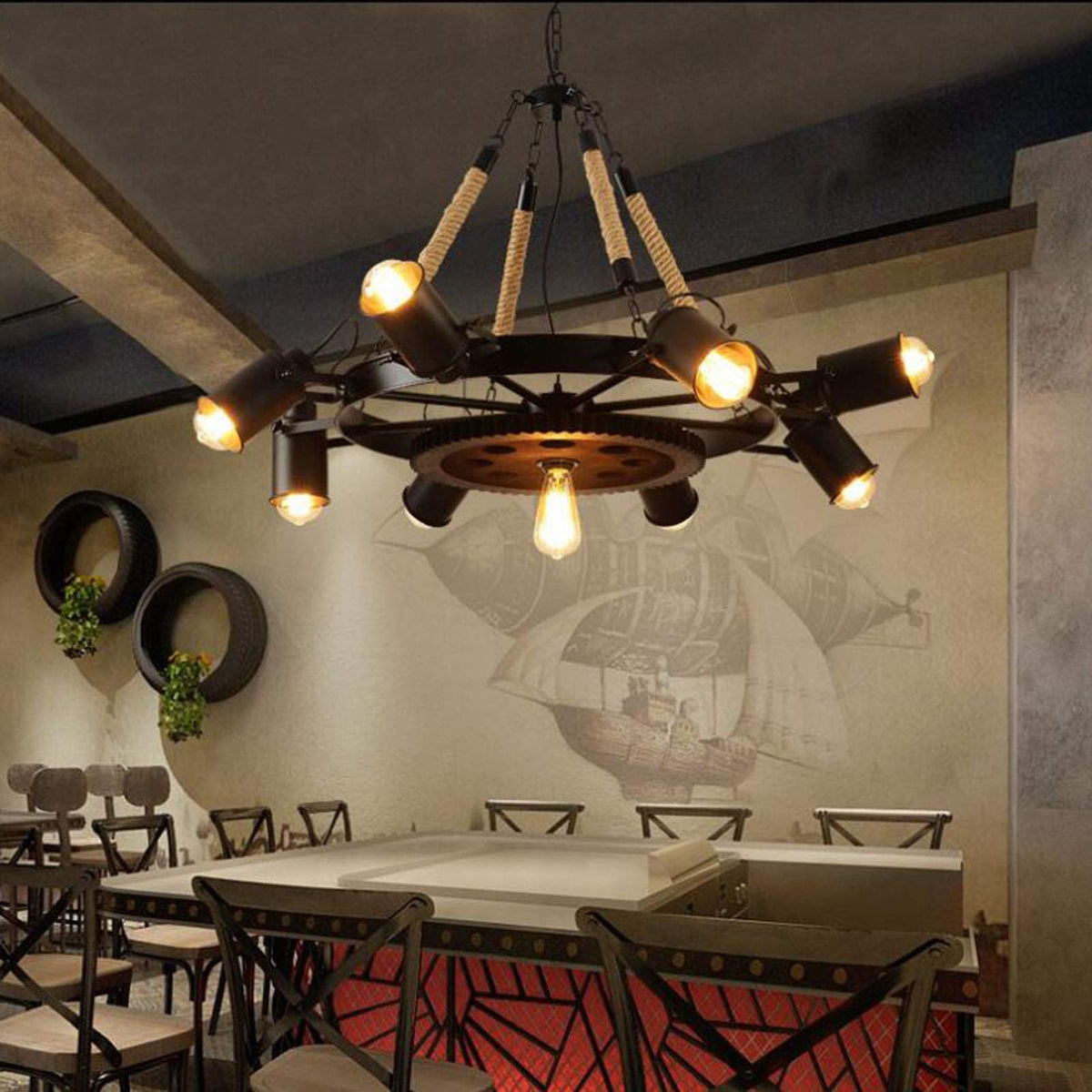 Epoch industrial LED lampă suspendată neagră metal/Cablu Cafe/Barem, pentru cafenea