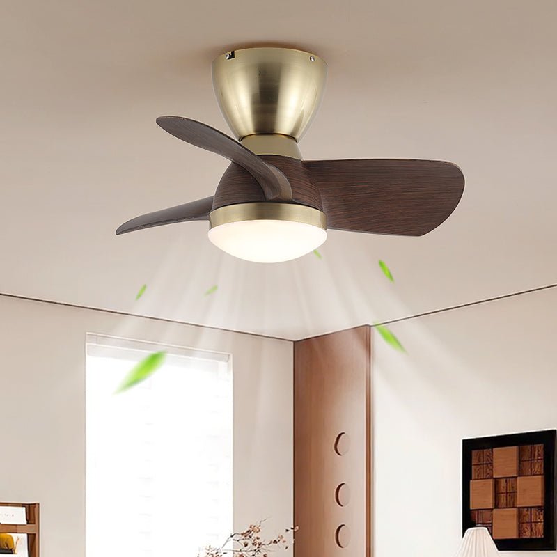 Aldiian ventilator de tavan cu lumină din alamă și lemn, minimalist