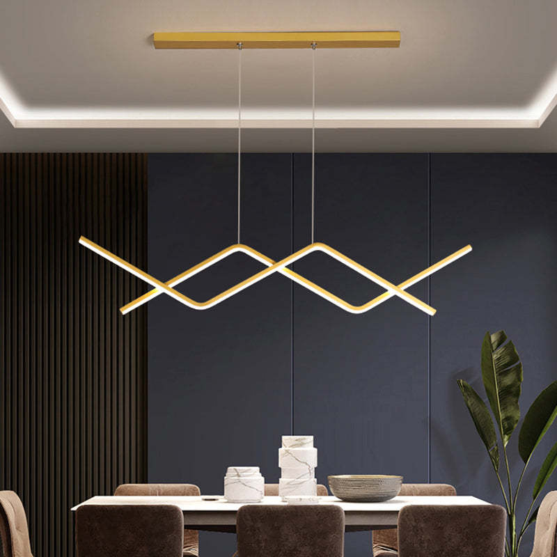 Arisha lampă suspendată liniară cu dublu curbat modern, metal, negru/auriu