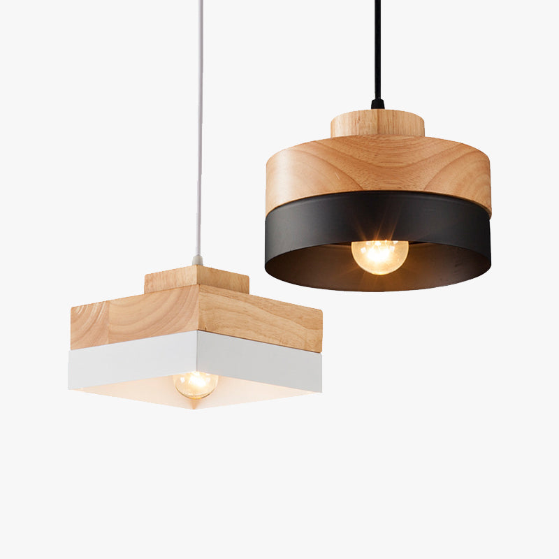 Aria lampă suspendată neagră și albă din lemn, minimalistă, geometrică