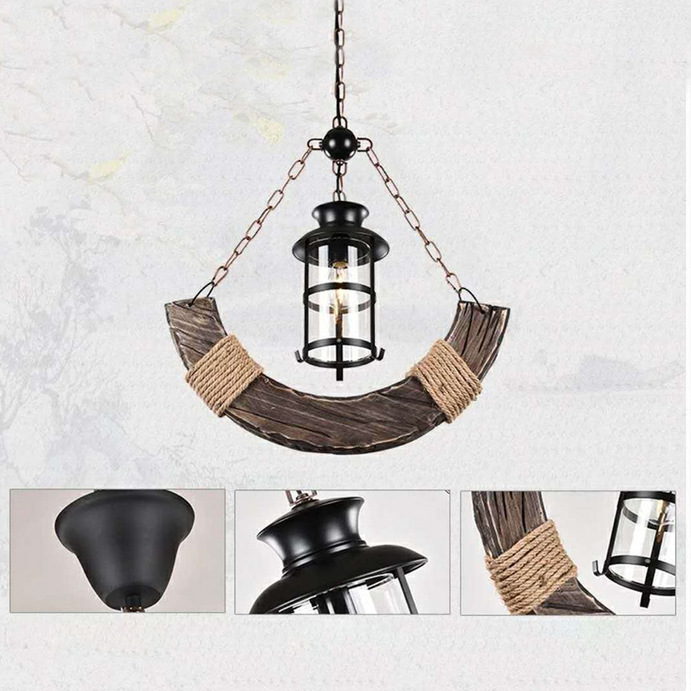 Epoch lampă suspendată Lanternă din sticlă și lemn cu arc retro rustic
