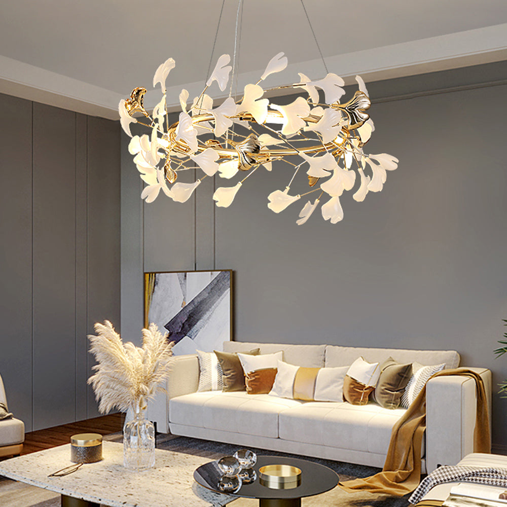 Olivia candelabru modern în Formă de Petală din metal cu Frunză de Ginkgo, auriu