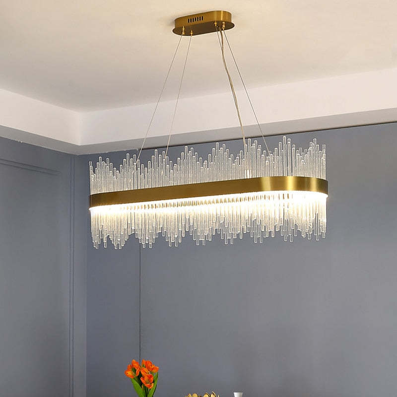 Kristy candelabru modern Rotund/Dreptunghiular cu Lanț, Aur