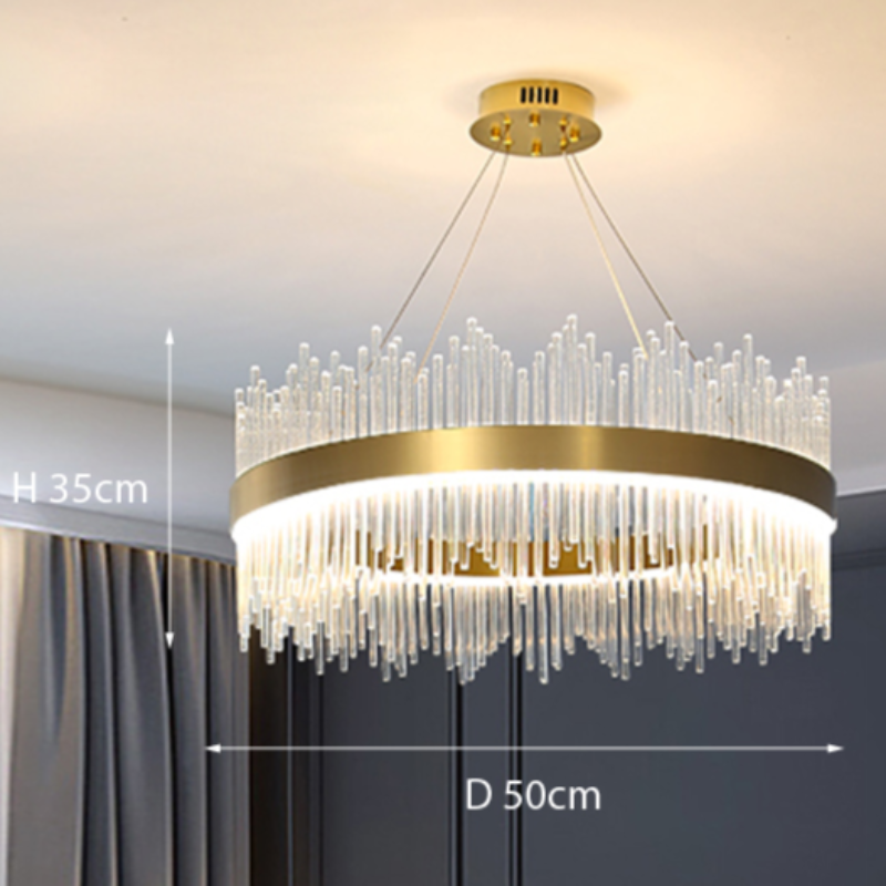 Kristy candelabru modern Rotund/Dreptunghiular cu Lanț, Aur